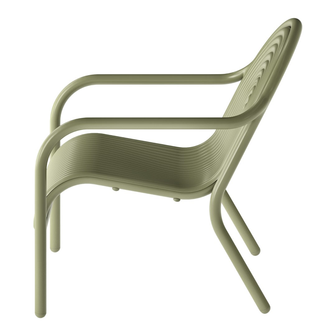 Olive green chair with a smooth design and subtle ribbed pattern on the backrest for added style.