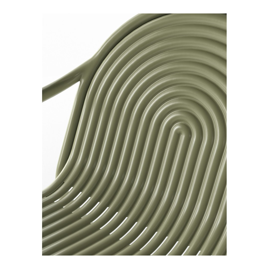Curved, ribbed design in muted olive green, showcasing a modern, textured pattern. Perfect for contemporary decor.