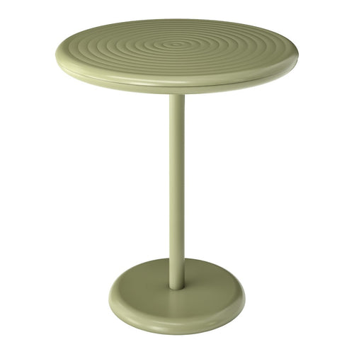 Round green table with a textured, concentric circular pattern. Perfect for outdoor or casual settings.