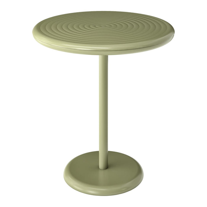 Round green table with a textured, concentric circular pattern. Perfect for outdoor or casual settings.