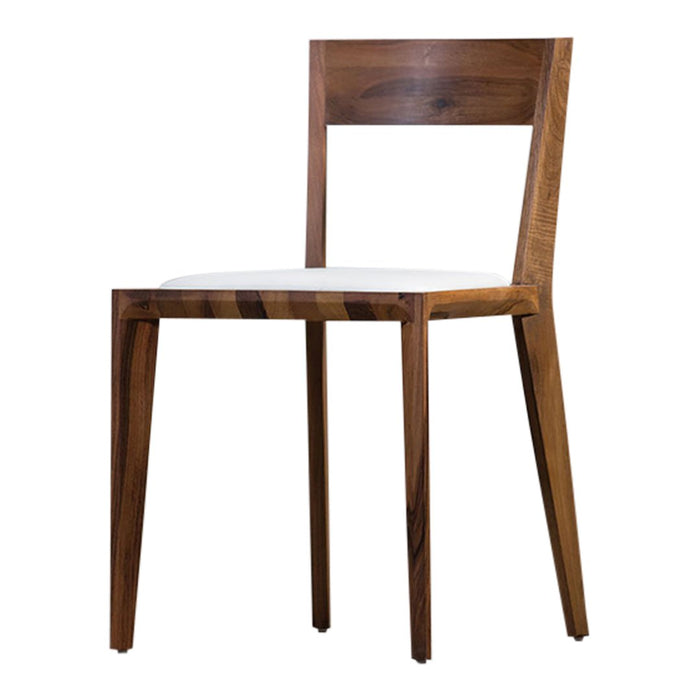 Solid walnut wood chair with a sleek design and a natural finish, featuring a white upholstered seat.