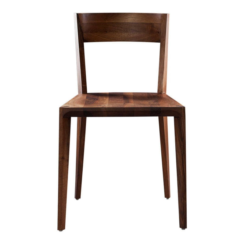 Solid walnut chair featuring a rich brown finish and a minimalistic design. Perfect for modern decor.
