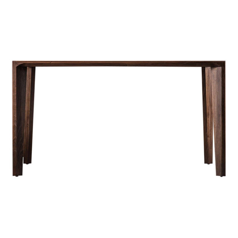 Dark brown wooden table with a sleek, minimalist design and smooth finish. Perfect for modern spaces.