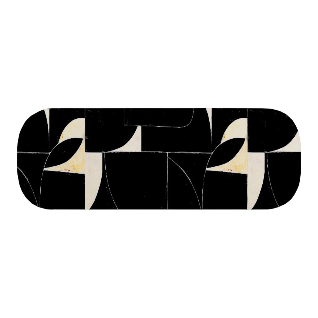 Black and cream abstract geometric pattern with curved shapes and contrasting sections. Ideal for modern decor.