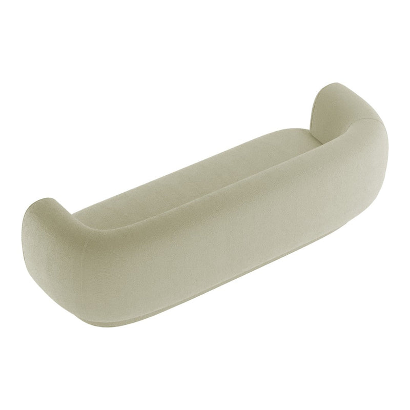 Soft cream-colored sofa with a smooth, curved design and no visible patterns, ideal for modern decor.