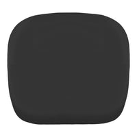 Black square cushion with a smooth, matte finish and rounded edges, ideal for modern decor.