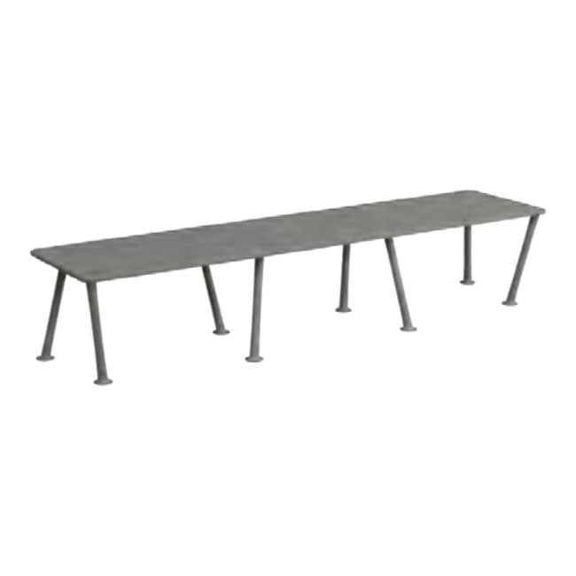 Gray minimalist bench with sleek lines and a smooth surface, perfect for modern spaces.