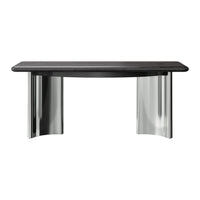 Sleek black top with shiny chrome legs, modern design, perfect for contemporary decor.