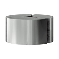 Sleek metallic gray coffee table with a curved, modern design and smooth reflective surface.