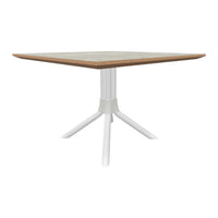 Square table with a light wood top and a sleek white base. Modern design, perfect for any contemporary space.