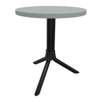 Grey round tabletop with a sleek black tripod base, perfect for modern decor.