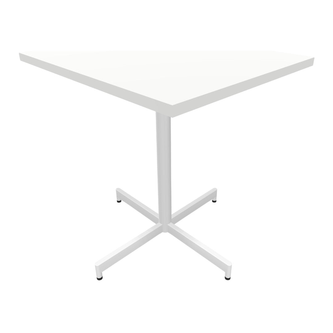White square table with a minimalist design and a sleek white metal base. Perfect for modern decor.