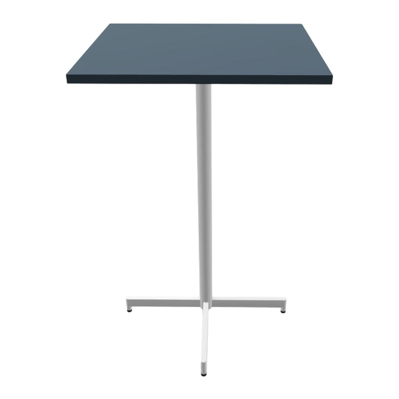Modern dark blue tabletop on a sleek white base, creating a stylish minimalist look. Ideal for contemporary spaces.