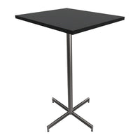 Black square tabletop with a sleek silver metal base, perfect for modern decor. Ideal for dining or casual settings.
