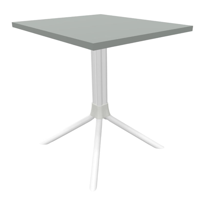Gray square tabletop with white legs, featuring a sleek modern design ideal for contemporary spaces.