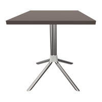 Brown square tabletop with a sleek silver base, minimalistic design, and modern finish perfect for contemporary spaces.