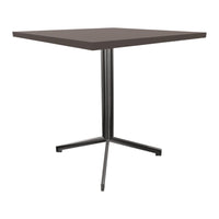 Square brown table with a sleek metal base, showcasing a modern and minimalist design. Perfect for contemporary spaces.