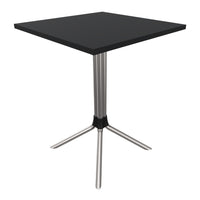 Black square table top with sleek silver legs, featuring a modern minimalist design and a stylish matte finish.