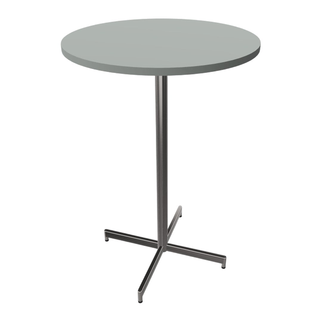 Round gray table with a sleek metal base, perfect for modern and minimalist decor.