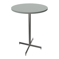 Round gray table with a sleek metal base, perfect for modern and minimalist decor.