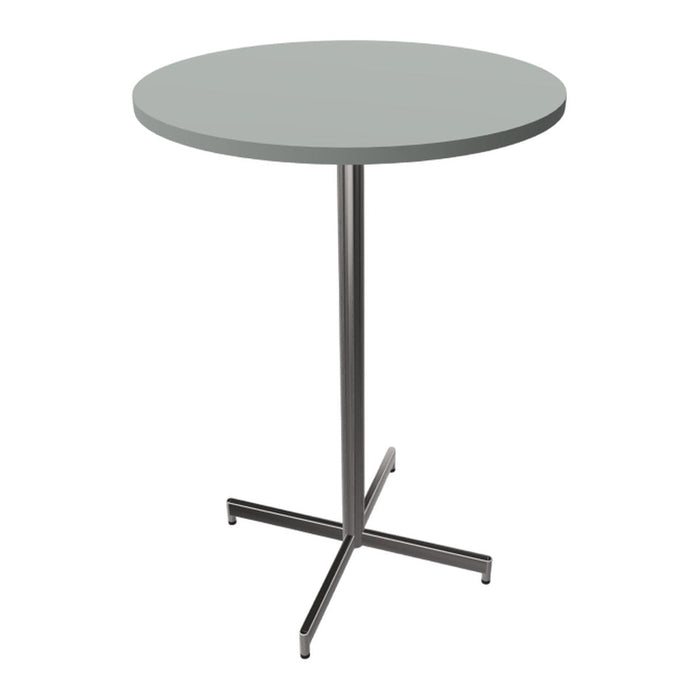 Round gray table with a sleek metal base, perfect for modern and minimalist decor.