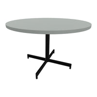 Round gray tabletop with a sleek black metal base, perfect for modern decor.