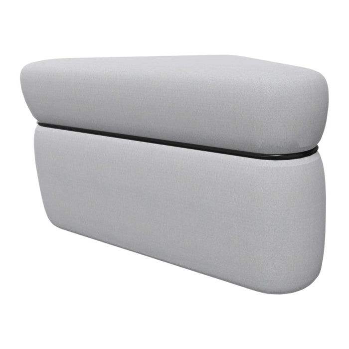 Light gray upholstered bench with smooth texture and sleek lines, featuring subtle tonal variations for added depth.