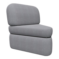 Gray upholstered chair with a smooth texture and minimalist design, perfect for modern decor.