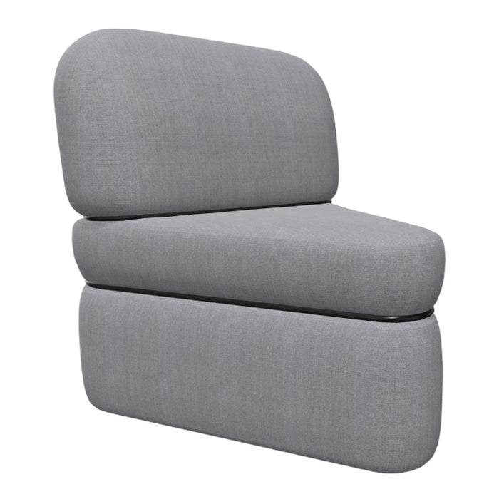 Gray upholstered chair with a smooth texture and minimalist design, perfect for modern decor.