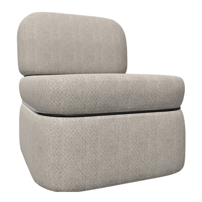 Beige lounge chair with a subtle textured pattern, adding a modern touch to any space.