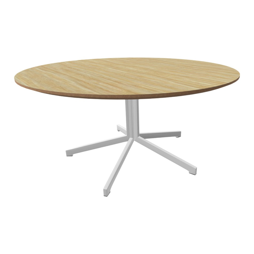 Natural wood grain tabletop in warm tones with a sleek white base, combining elegance and modern simplicity.