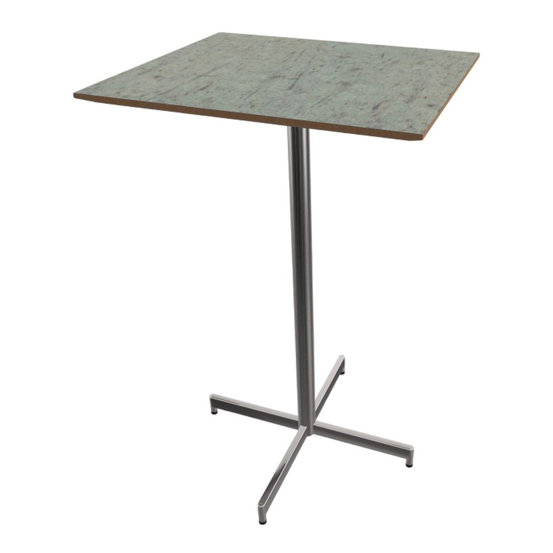Square green tabletop with a textured finish on a sleek silver metal base, perfect for modern decor.