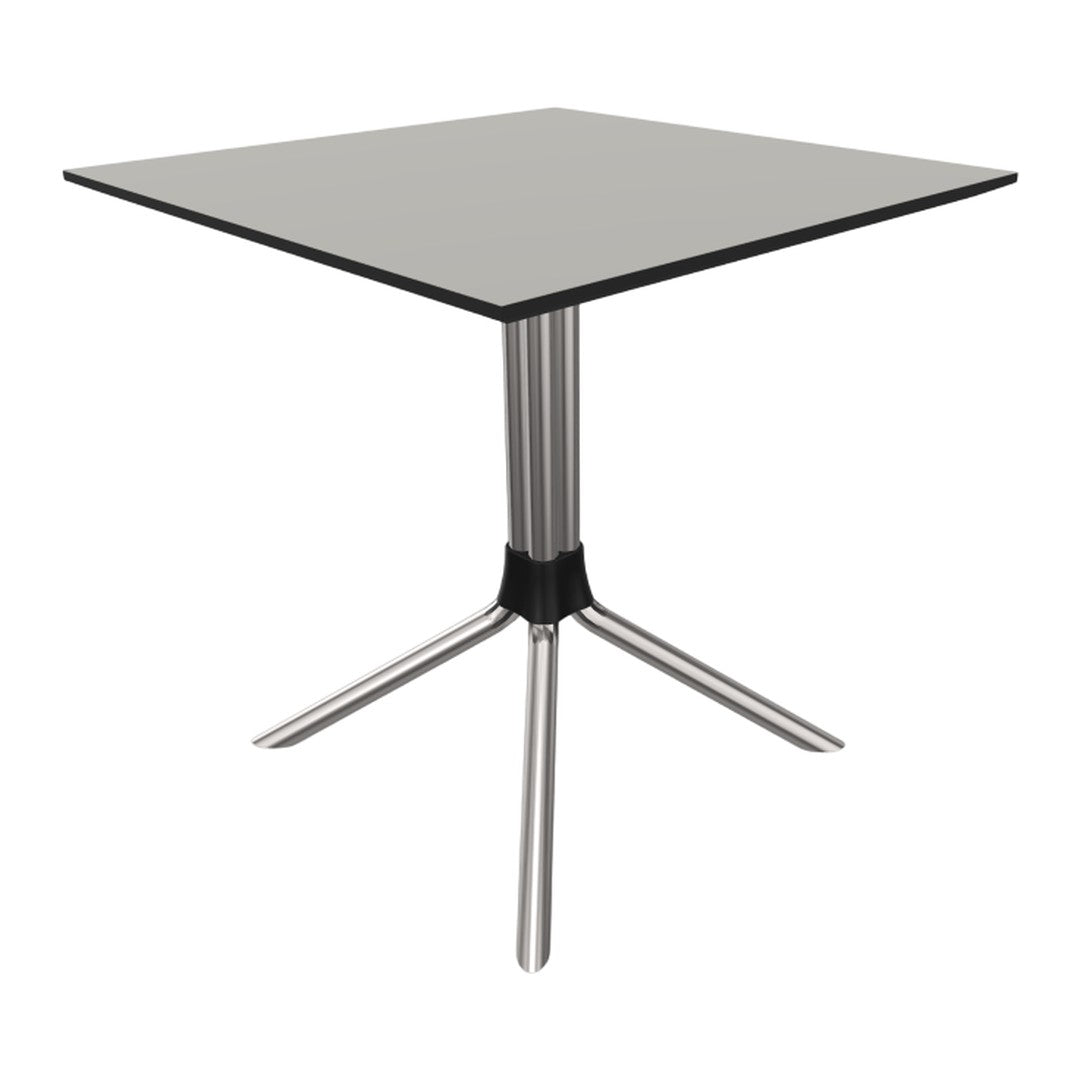 Steel frame square table with a sleek gray top and black trim, perfect for modern decor.