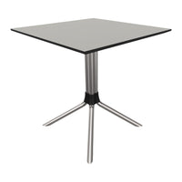 Steel frame square table with a sleek gray top and black trim, perfect for modern decor.