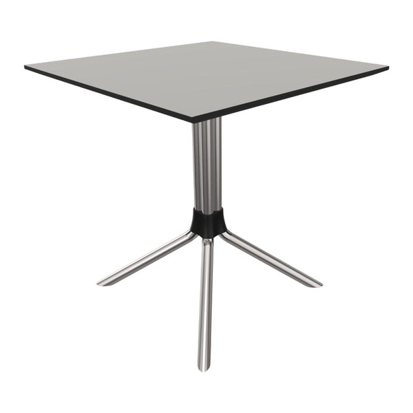 Steel frame square table with a sleek gray top and black trim, perfect for modern decor.