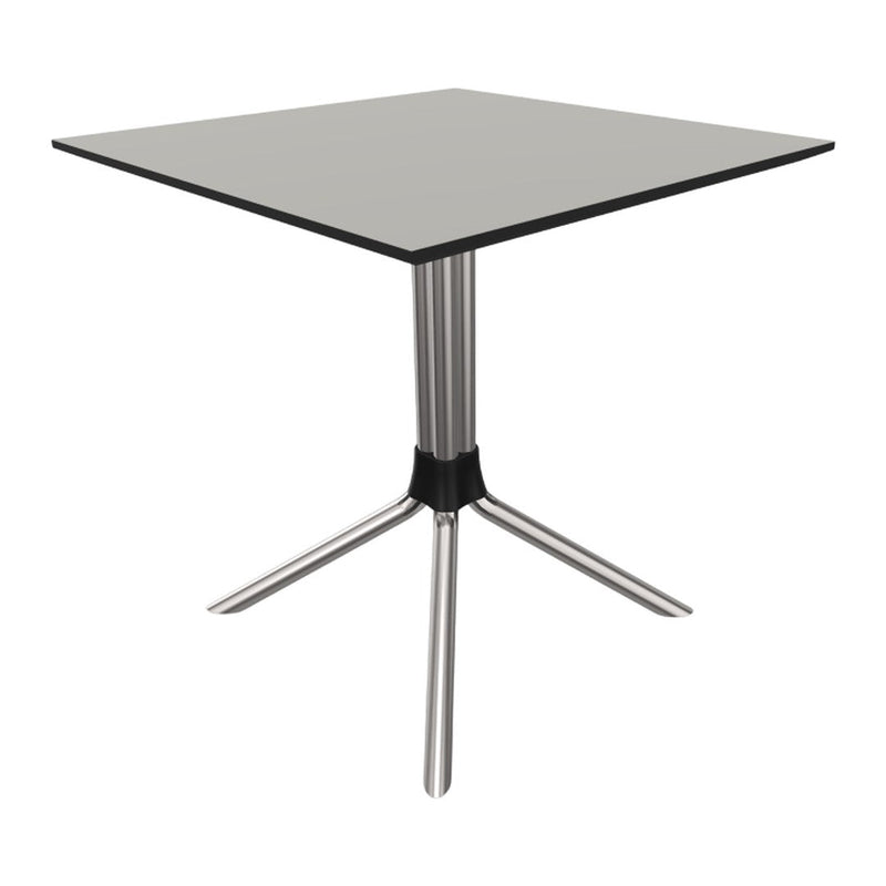 Steel frame square table with a sleek gray top and black trim, perfect for modern decor.