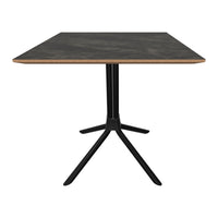 Modern black table with a sleek dark patterned top and contrasting wood edge, perfect for contemporary decor.