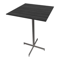 Black wood grain tabletop with a sleek metallic silver base, modern square design for versatile use.