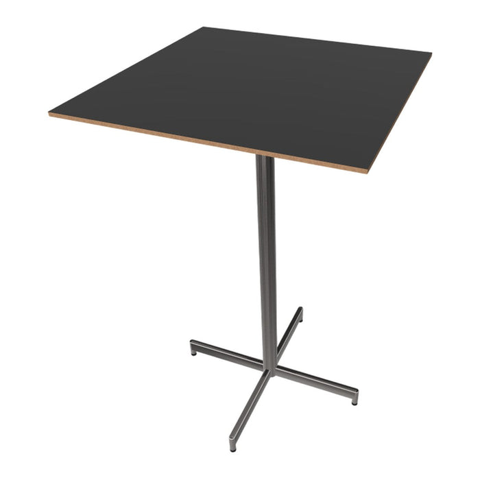 Black square tabletop with a sleek metal base, perfect for modern decor and minimalist settings.