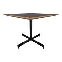 Brown top with light wood edges and a sleek black metal base, featuring a minimalist square design.