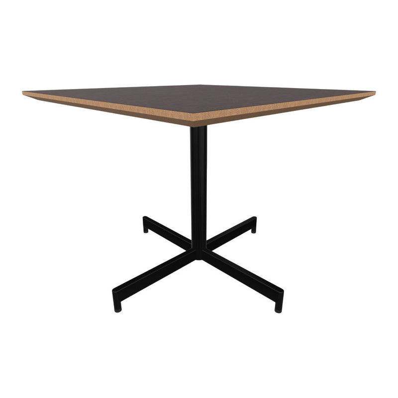 Brown top with light wood edges and a sleek black metal base, featuring a minimalist square design.