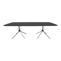 Modern black rectangular table with sleek metallic legs and subtle textured surface. Ideal for contemporary spaces.
