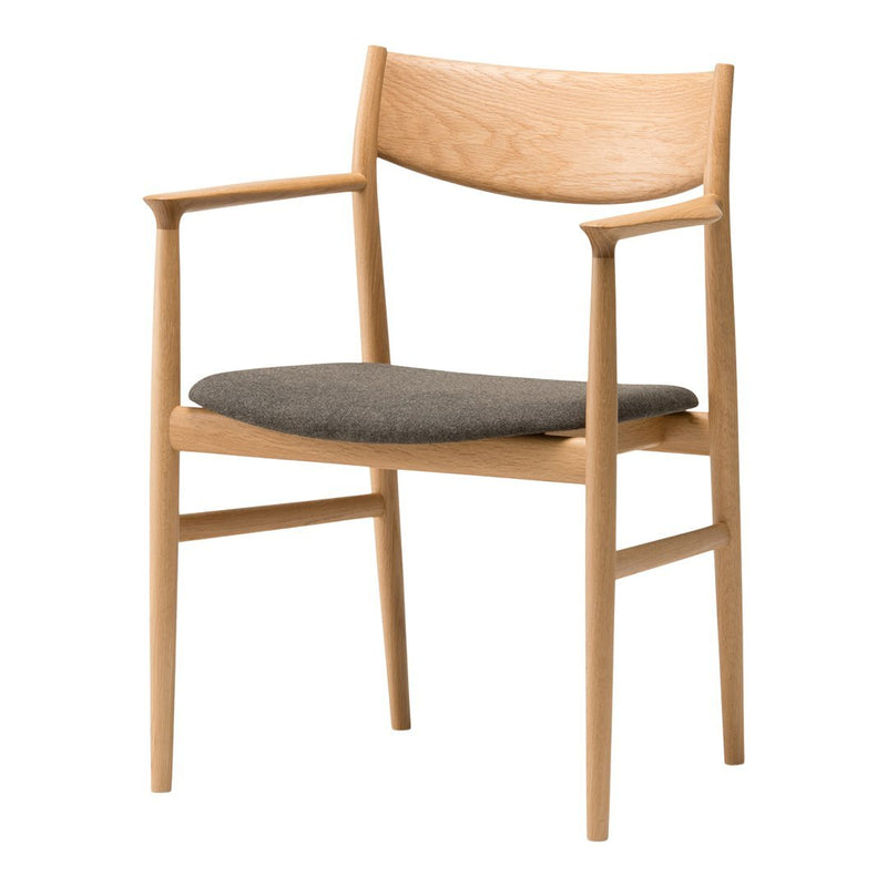 Light oak wood chair with a smooth finish and a dark gray upholstered seat cushion. Clean, modern design.