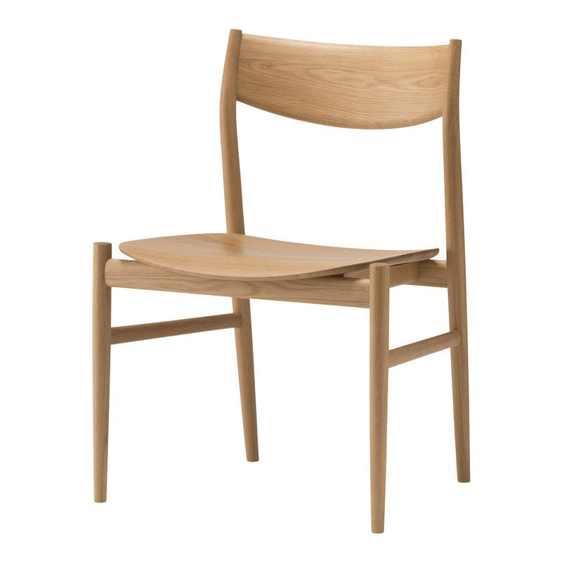 Natural wooden chair in light oak finish, featuring a smooth, minimalist design with clean lines and no patterns.