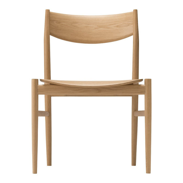 Light wooden chair with a natural finish, featuring a sleek, minimalist design and smooth, clean lines.