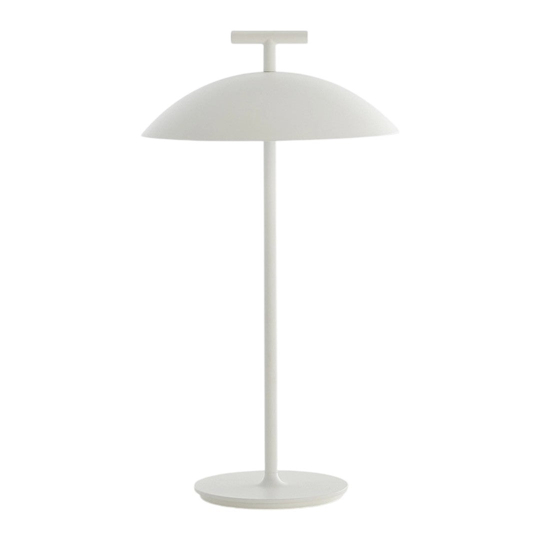 White minimalist lamp with a smooth dome shade and a sleek, slender base, perfect for modern interiors.