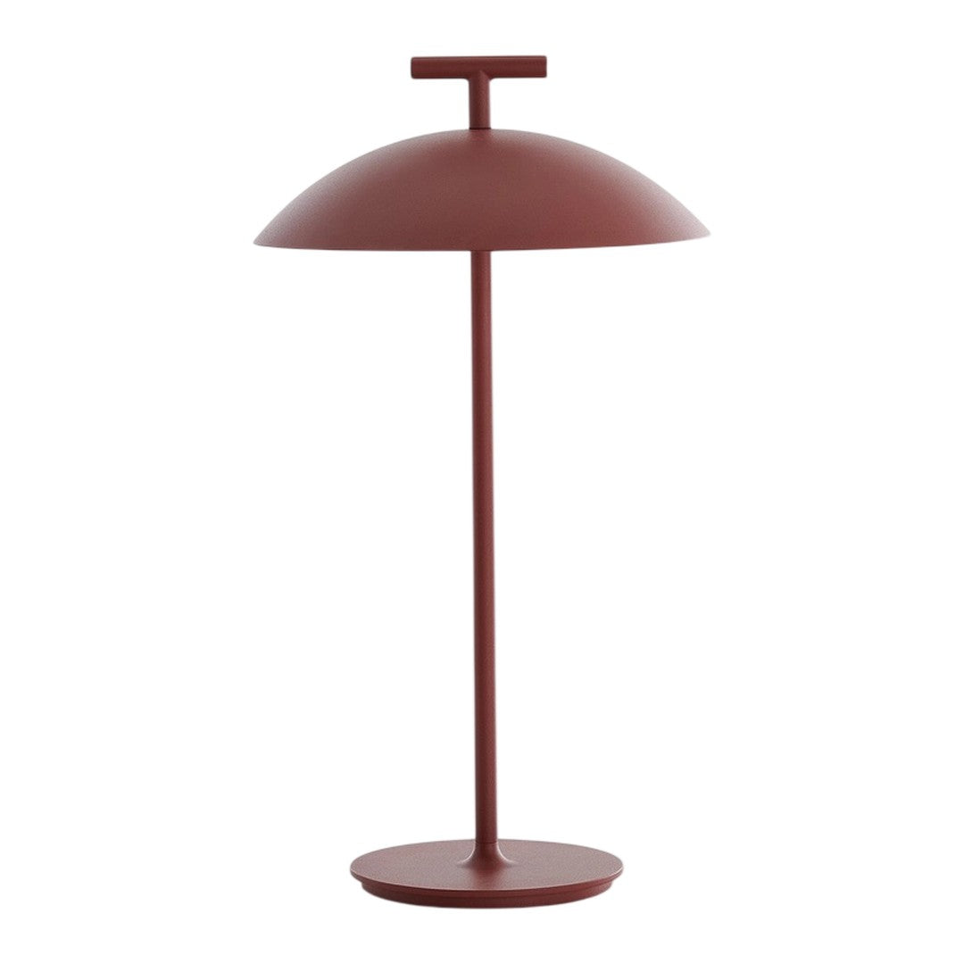 Rust-colored modern table lamp with a sleek dome shade and minimalist design. Perfect for contemporary spaces.