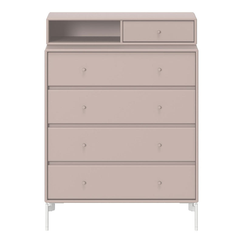 Blush pink dresser with minimalistic design, featuring smooth surfaces and sleek white accents. Perfect for modern interiors.