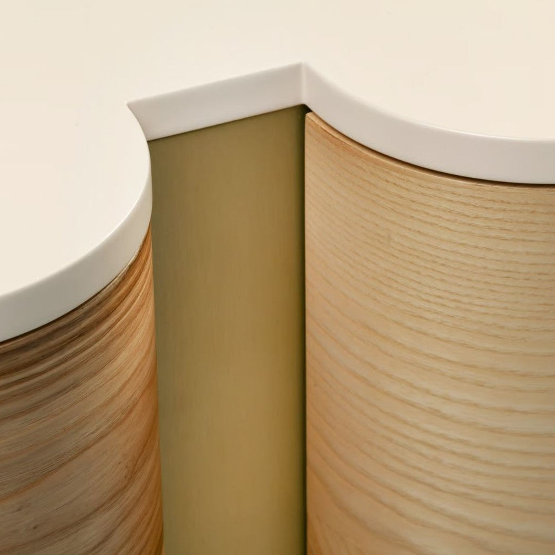 Natural wood texture with soft beige and white accents, featuring a seamless curved edge design.
