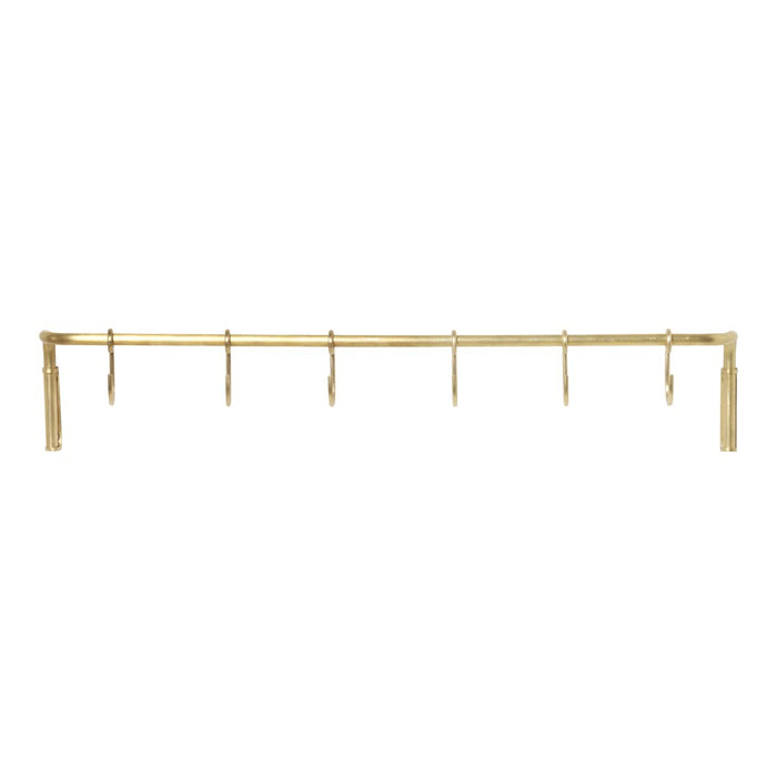 Gold metallic wall hook rack with a sleek, minimalist design and evenly spaced hooks for hanging items.